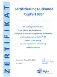 Zertifizierungsurkunde RigiPerl
